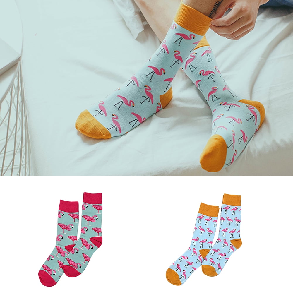 Homeofying Winter Funny Animal Printed Flamingo Men Sock Elastic Cotton Casual Adult Sock Middle Tube Socks Mid Calf Socks 1#