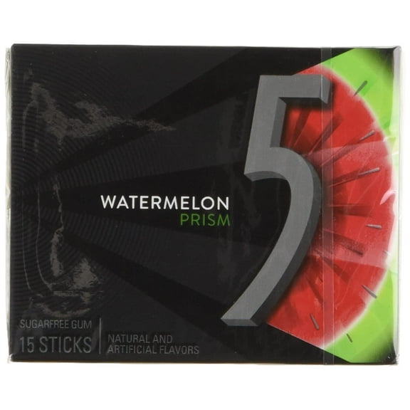 5 GUM Watermelon Prism Sugar Free Chewing Gum, 15 pieces (10 pack)