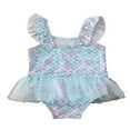 thumbnail image 2 of Baby Girl Ruffled Sleeve Mermaid Swimwear Lace Tutu Skirt Bathing Suit, 2 of 6