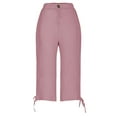 thumbnail image 4 of Uqiangy Linen Palazzo Trousers Women's Linen Wide Leg Capri Pants Waist Flowy Pants Linen Pants Women Plus Size High Waisted Drawstring Capris Linen Cropped Pants Women Boho Capris For Women Pink S, 4 of 5
