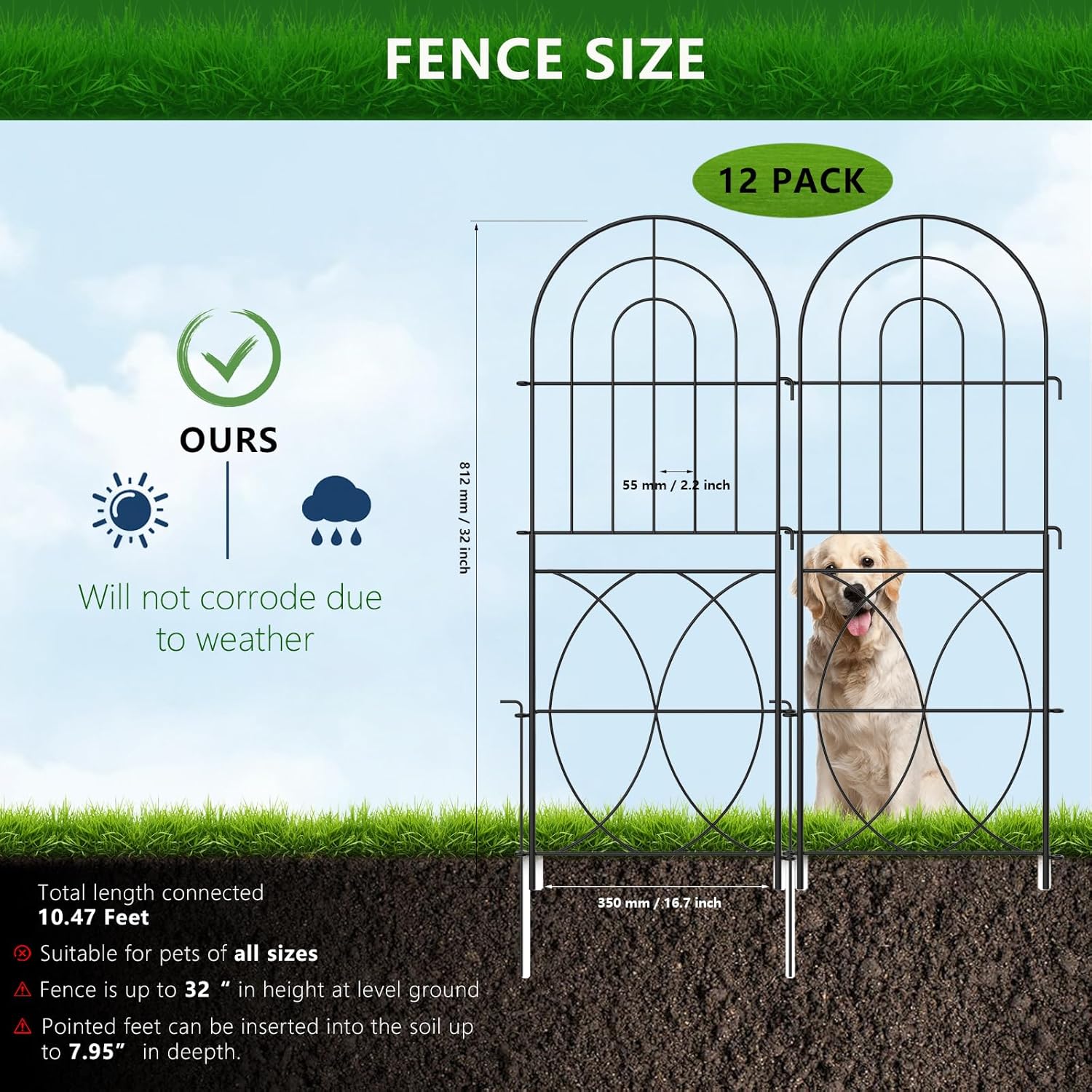 Decorative Garden Fence, No Dig Rustproof Metal Wire Fencing Border Animal Barrier, Flower Edging for Landscape Patio Yard Outdoor Decor