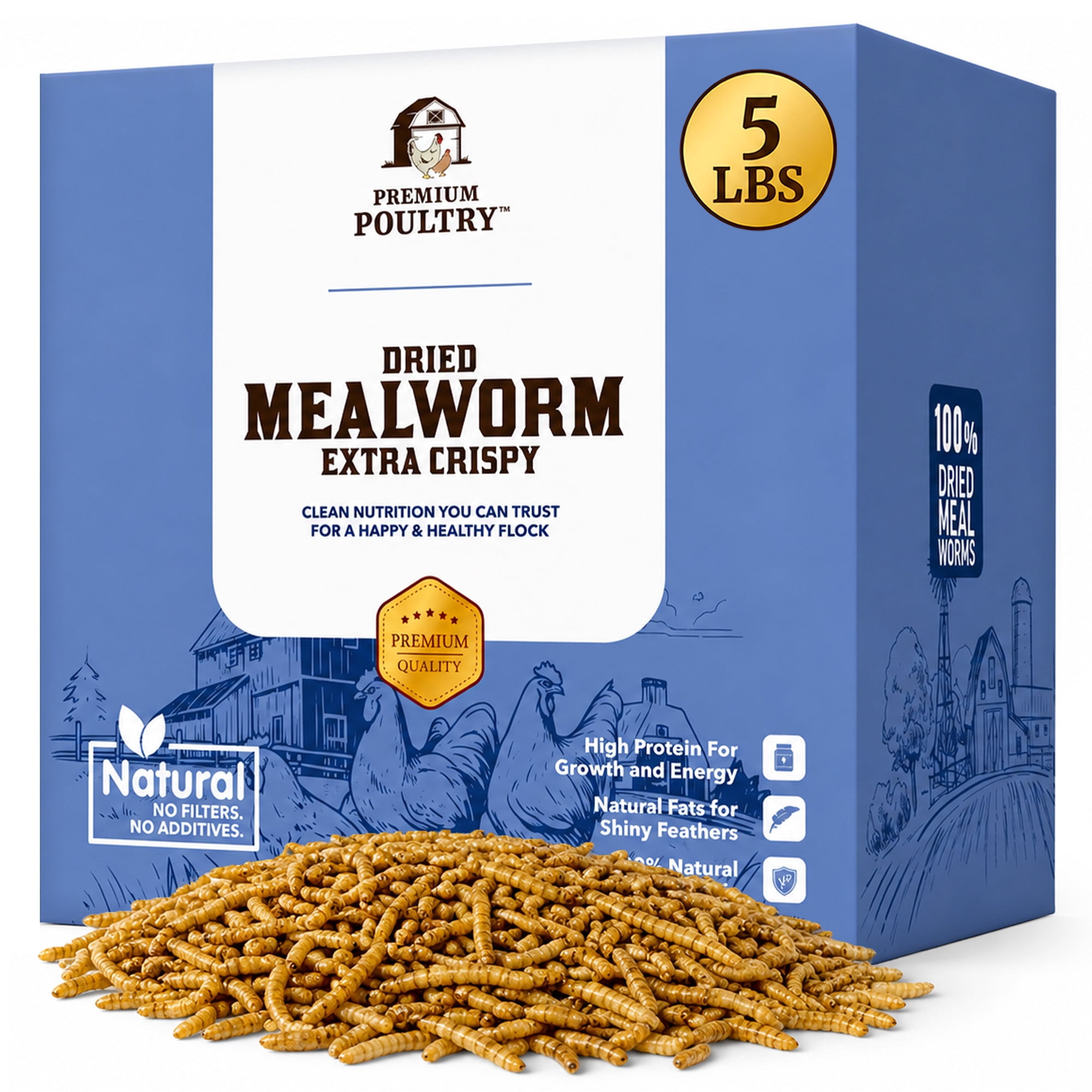 Premium Poultry 5 lb Dried Mealworms High Protein Chicken Feed for Backyard Poultry