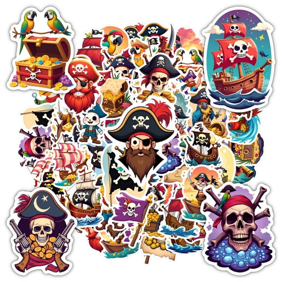 35pcs-50pcs Cartoon Pirate Stickers Skull Stickers Funny Stickers Animal Stickers for Notebook Suitcase Guitar