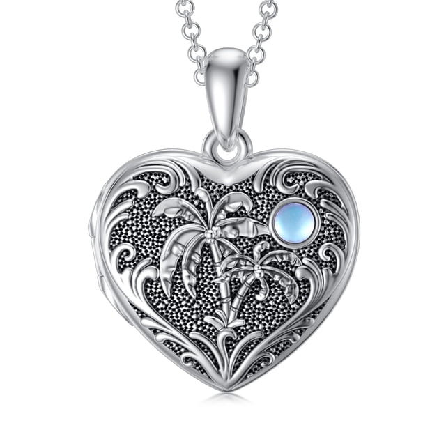 Collar SOULMEET con medallón en forma de corazón de palmera de playa de plata de ley
