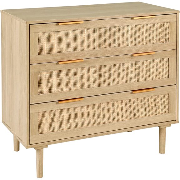 AODAILIHB Wood 3 Drawer Rattan Nightstand, Natural Rattan Stand with 3 Large Wicker Decorated Drawers, Larger Night Stand Modern Closet Chest, Natural