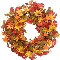 22inch Fall Red and Orange Maple leaves wreath for front door, thanksgiving day and Harvest indoor and outdoor wreath, Rustic style home decorative wreath
