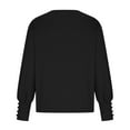 thumbnail image 5 of HAiming Women's Spring Tops Solid Color Puff Long Sleeve Round Neck Button Decor Shirts Loose Casual Pullover Blouse, 5 of 8