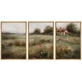 thumbnail image 4 of IDEA4WALL Framed Canvas Print Wall Art Set of 3 Tranquil Meadow Cottage in Misty Fields Serene Wall Decor French Country Prints Minimal Modern Art Nordic Zen Artwork - Natural 16"x24"x3, 4 of 5