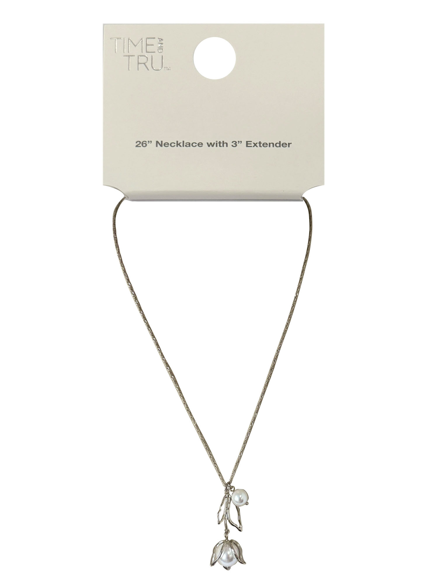 Time and Tru Silver Plated Tulip and Pearl Drop Necklace for Female Adults and Teens