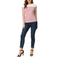 thumbnail image 2 of INSPIRE CHIC Women's Blouse Striped Color Block Long Sleeve Causal T-Shirt XS White Red, 2 of 7