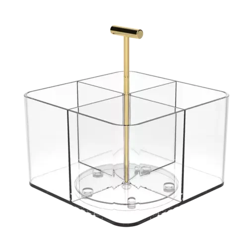 Acrylic Rotating Desk Organizer, 6.57 In X 6.57 In X 7.28 In, 4 Compartments