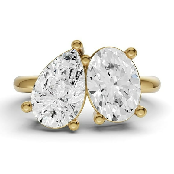 2 CTW Oval and Pear Cut Lab-Grown Diamond Two-Stone Ring in 14K Yellow Gold (Ring Size: 4.5)