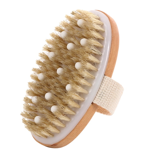 Cepillo corporal seco que embellece la piel: cepillo exfoliante de madera maciza y pelo de jabalí que suaviza la piel.