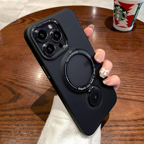 iPhone 14 Pro Max Case,[Compatible with Magsafe] with Stand Lightweight and Translucent Matte Back Soft Edge Shockproof Protective Case Girls Women Black