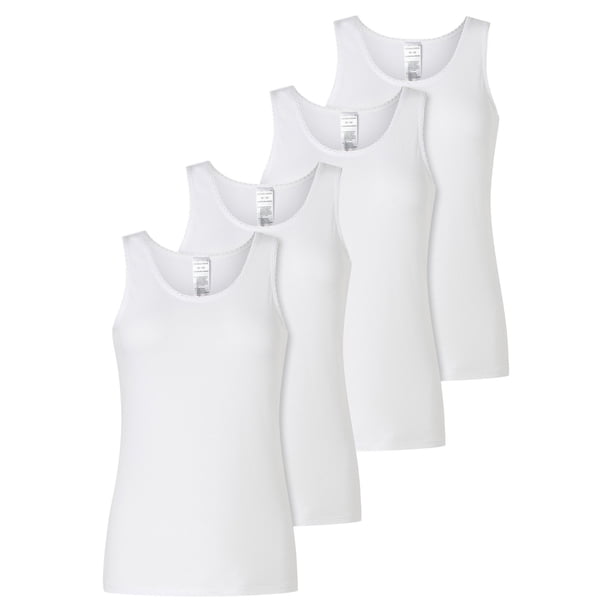 SCHIESSER Tops para mujer, pack de 4 - 4Pack Tops de tirantes, camiseta interior, algodón elástico, liso Blanco M (Medium)