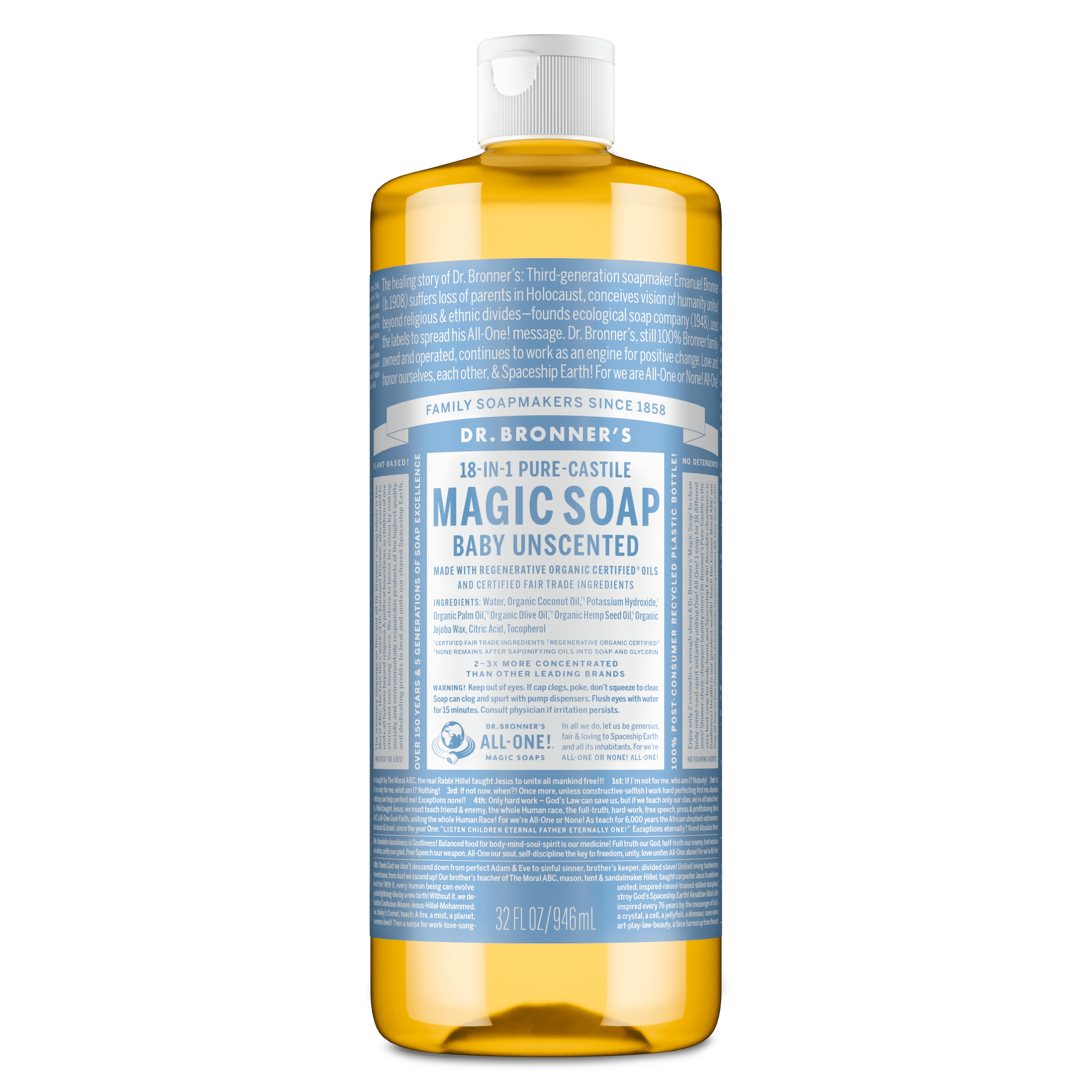 (2 pack) Dr.Bronner's Magic Soap, Baby Unscented, Pure-Castile Body Wash Liquid Soap, 32 fl oz