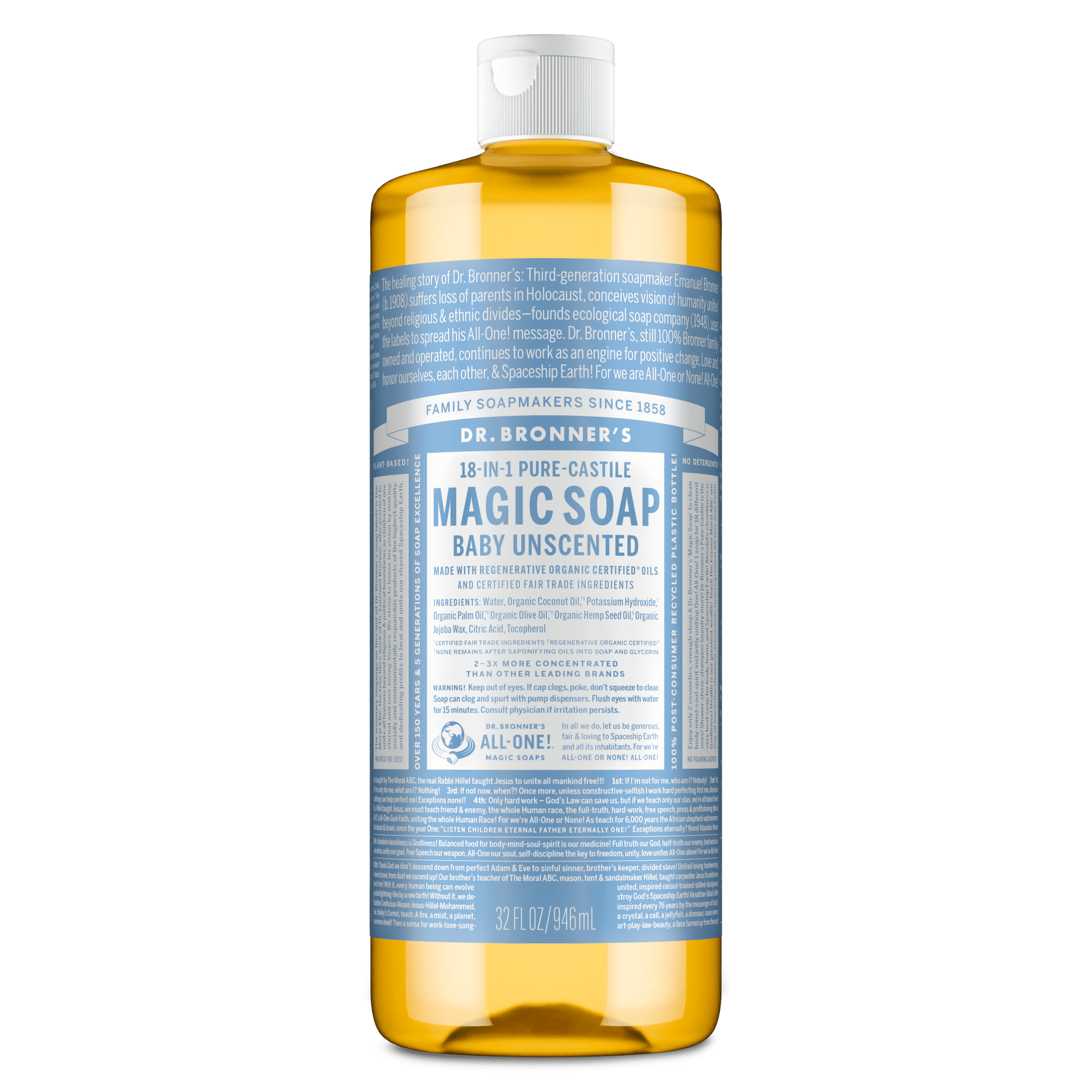 Dr.Bronner's Magic Soap, Baby Unscented, Pure-Castile Body Wash Liquid Soap, 32 fl oz