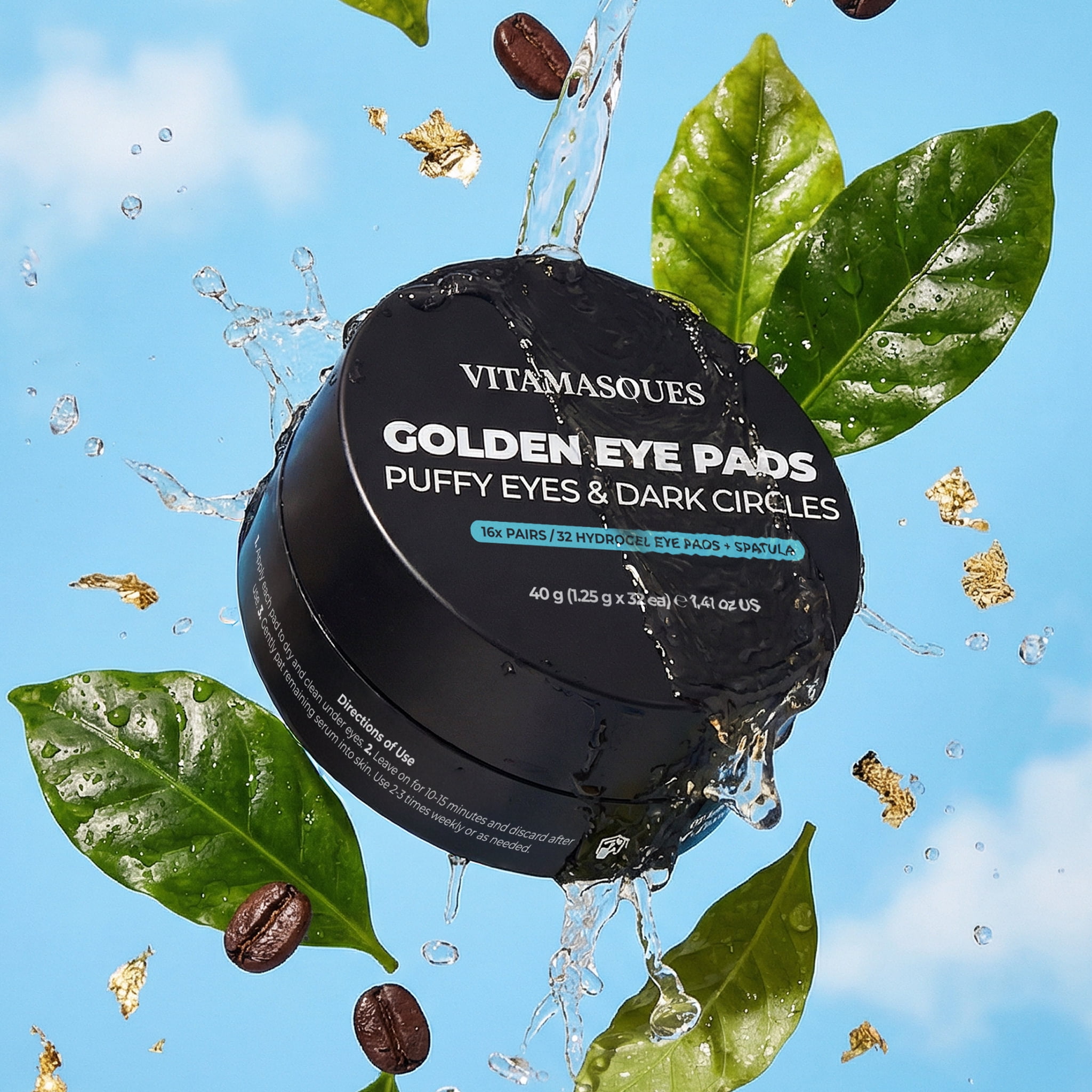 Vitamasques Dark Circle & De-Puff Golden Hydrogel Eye Pads Jar - 16 Pairs