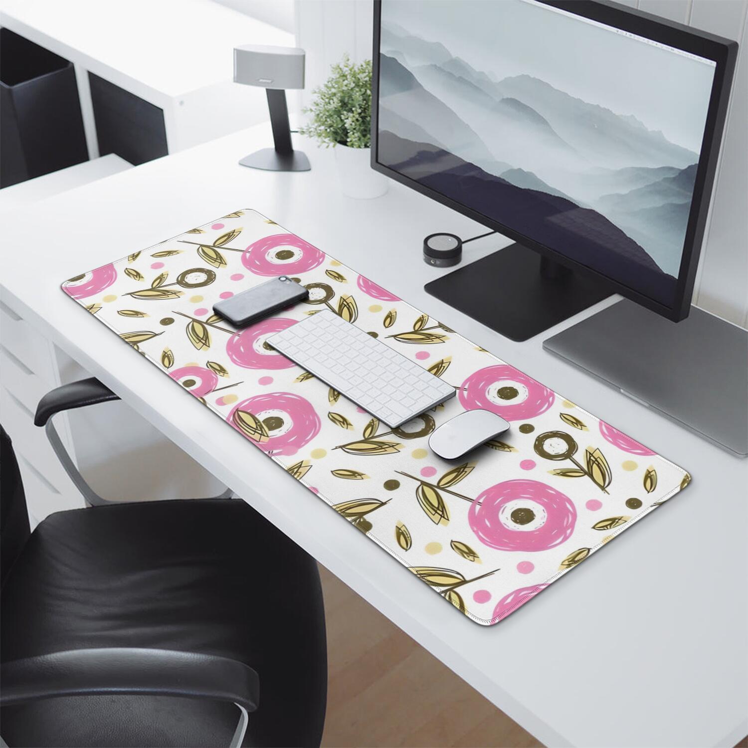 Long Mouse Pads for Desk,Pioneer Flower Floral Print Pattern Desk Mats on Top Of Desks, Desk Mouse Pad Extra Large with 3mm Non-Slip Base and Stitched Edge for Gaming,Office,Work,Home 31.5"x11.8"