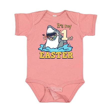 

Inktastic It s My 1st Easter Shark Eating Candy Gift Baby Boy or Baby Girl Bodysuit