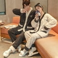 thumbnail image 4 of Couple's Pajamas Autumn and Winter Thickened Fleece-lined Warm Flannel Home Clothes for Men and Women Two-piece-Q833 male M933 female-M, 4 of 5