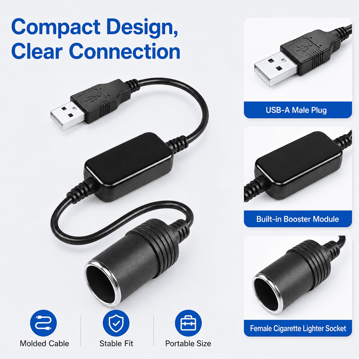 Slaprin USB to Cigarette Lighter Socket Converter for Car,USB A Male 5V to 12V Step Up Car Cigarette Lighter Female Adapter Cable for Car Driving Recorder,GPS,E-Dog