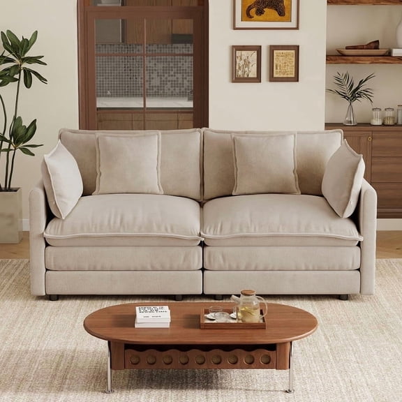 EHANCIS Loveseat Sofa, Modern Light Coffee Upholstered Love Seat Couches with 4 Pillows, Large Size Deep Seat Loveseat, Premium Chenille Sofa, Comfy 2 Seat Couch for Living Room & Apartment