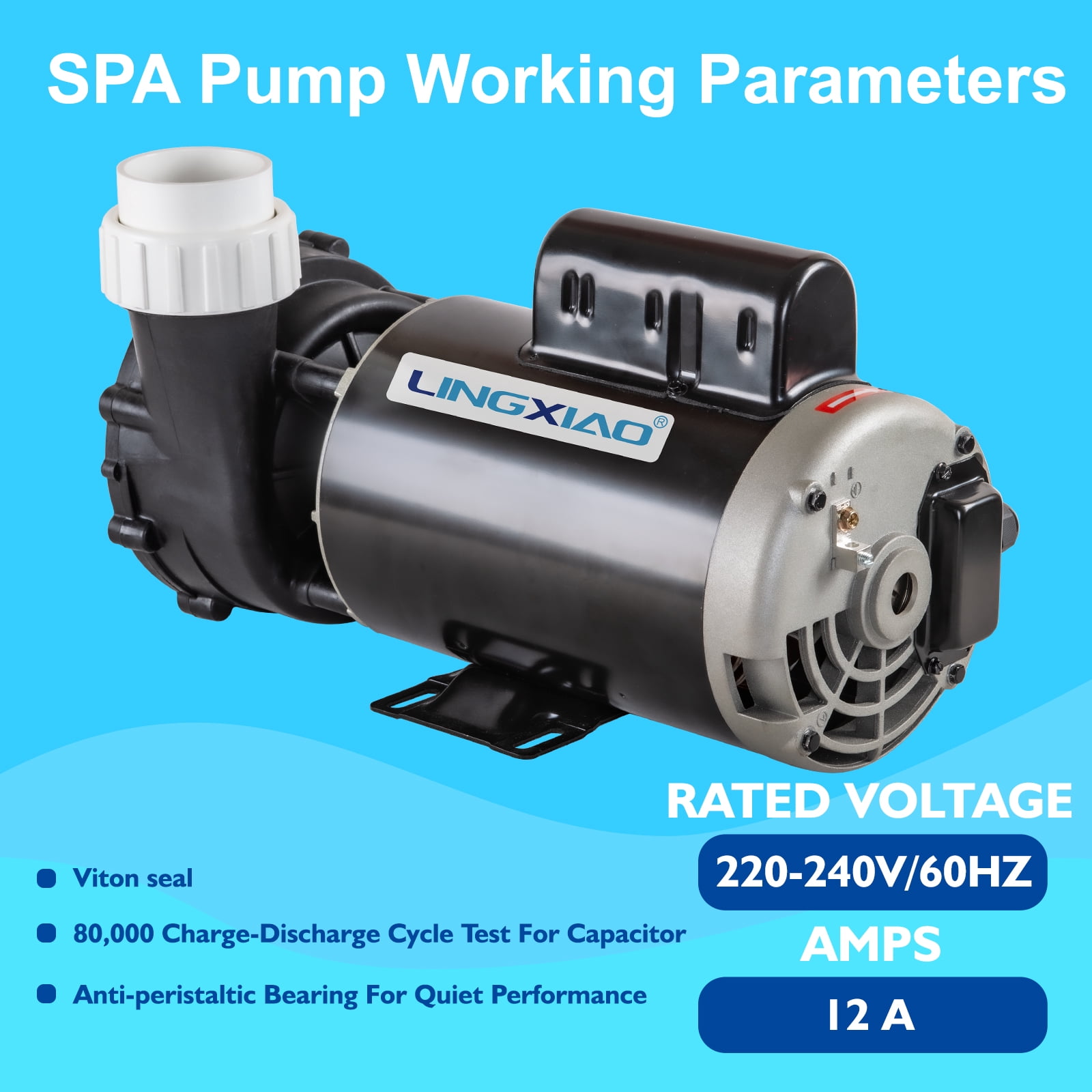 LINGXIAO SPA Pump, Single Speed Hot Tub Pump - LX SPA Pump Motor 4HP, 230V, 2" Port (Model: 56WUA400-I)