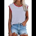 thumbnail image 1 of Tops de Mujer Elegantes e Informales de Verano A Rayas, Tops de Corta con Bloques de Color, Corte Holgado, Rojo M, 1 of 9