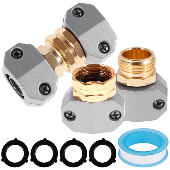 Garden Hose Repair Kit Aluminum Alloy Water Hose Repair Fitting Multi-Purpose Male and Female Hose Connecting Fitting Hose Mender with 8 Hose Washers for 3/4inch 5/8inch Hose