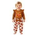 thumbnail image 5 of YDFCWXW Outfits Baby Girl My First Thanksgiving Romper+Polka Dot Pant+Headband Baby Girl Clothes Set (Coffee, 0-3 Months), 5 of 5