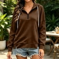 thumbnail image 5 of CQONEPT Women's Quarter Zip Hooded Sweatshirt with Split Hem Loose Fitting Pullover Top Drawstring Long Sleeved Jacket Outfit Brown L, 5 of 7