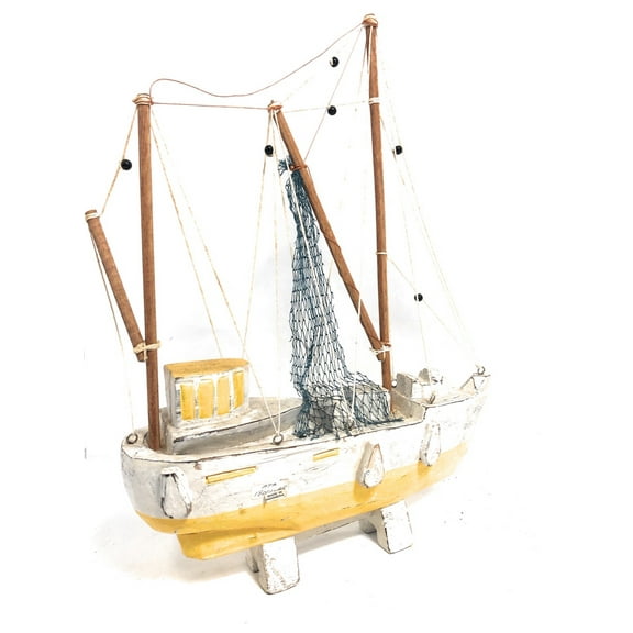 Fishing Boat Replica 20" Wooden - Yellow Nautical Decor | #ata1800148y