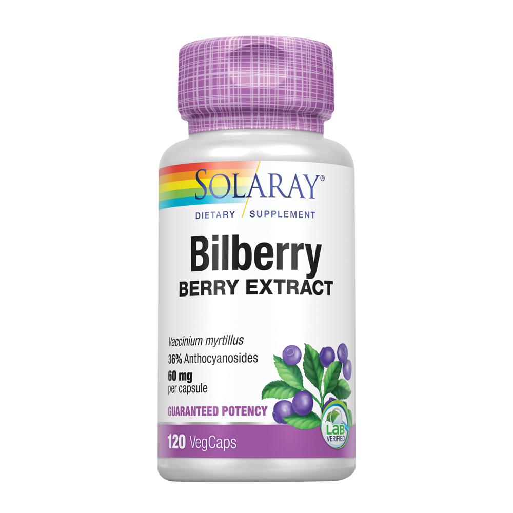 Solaray Bilberry Berry Extract 60 mg Per Capsule, Powerful