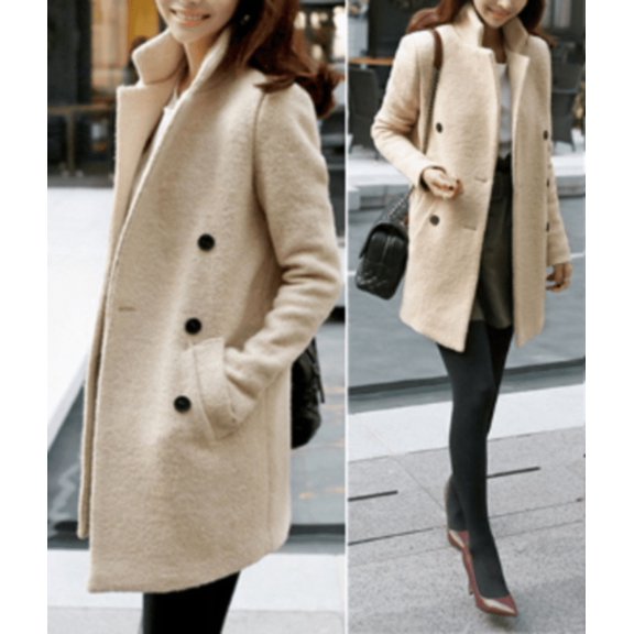 Womens Classic Double Breasted Coat - M - Off White