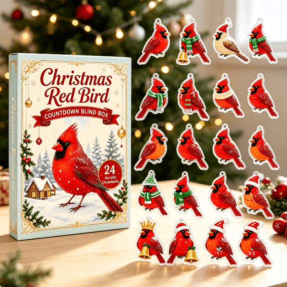 Christmas Red Bird Advent Calendar 2026, Sparkly Glitter Red Cardinal Bird Ornament Countdown Blind Box, 24‑Day Holiday Surprise Advent Calendar Gift for Adults & Family