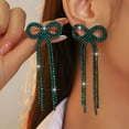 thumbnail image 2 of DESIGNICE Bow Earrings,Embedded Shiny Rhinestones Statement Earrings for Women,Lightweight & Comfortable Wear Silver Statement Earrings,Green, 2 of 3