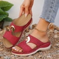 thumbnail image 4 of KIJBLAE Women's Stitched Metal Buckle Wedge Flip Flops, Fashion Comfort Open Toe Casual Beach Summer Vacation Slippers Red 38, 4 of 9