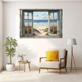 thumbnail image 3 of Vintage Blue Window Seaside Butterfly Beach Framed Canvas Wall Art Prints for Living Room Bedroom Bathroom Home Decor, Ready to Hang12"L x 8"W, 3 of 10