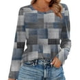 thumbnail image 2 of Nokdvo Woman Sweatshirt Trendy Plaid Crewneck Pullover Long Sleeve Casual Loose Fit Tops,Gray M, 2 of 5