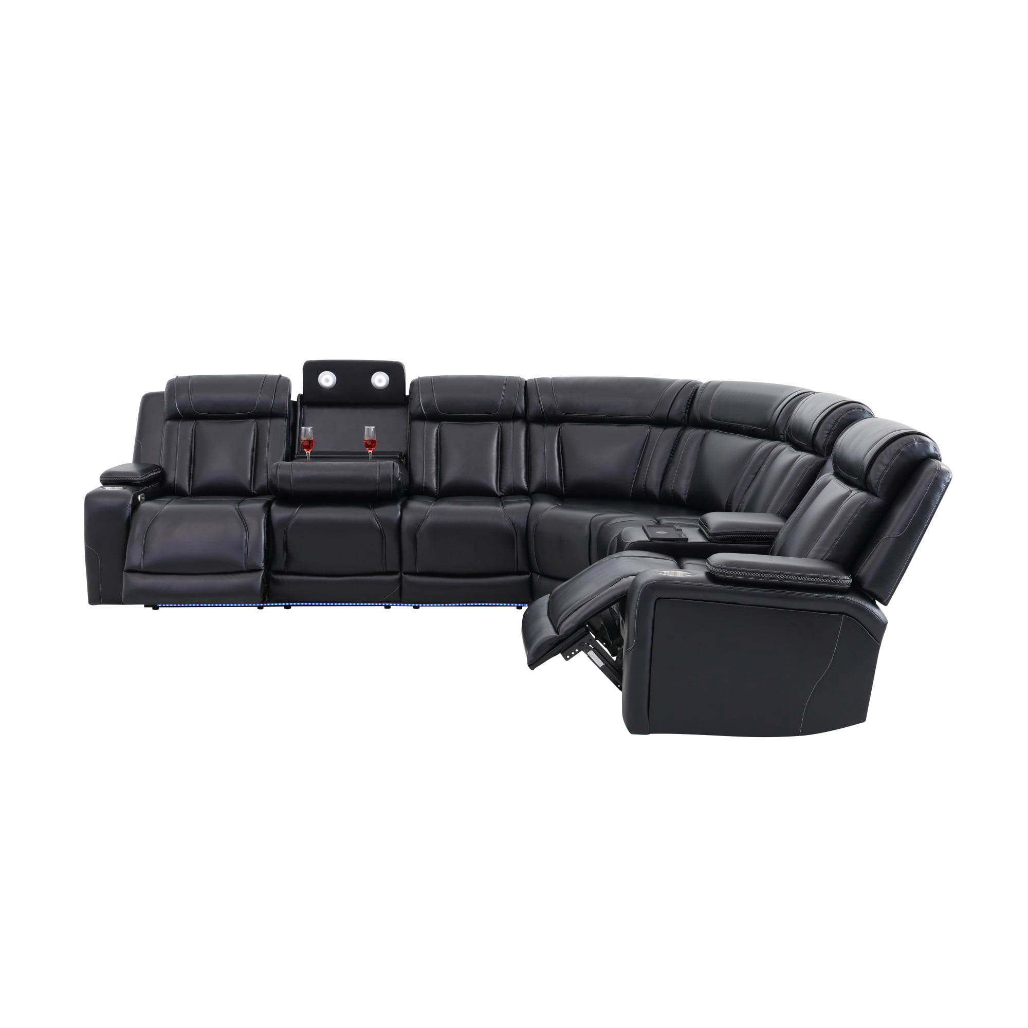 Gewnee Luxury Oversized Reclining Corner Sectional Couch, Power Recliner, Air Leather, Bluetooth Speakers, Wireless Charging, USB & Type‑C Charging, Cup Holders, Living Room Home Theater, Black