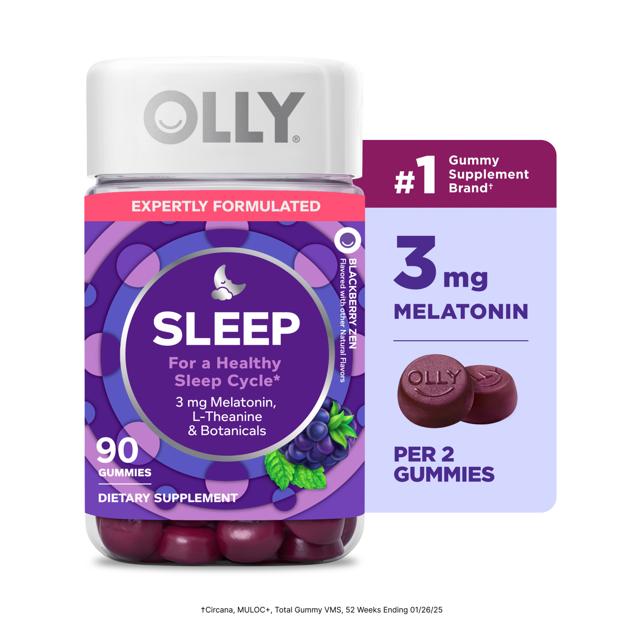OLLY Sleep Gummies for Adults, 3mg Melatonin, 90 Count