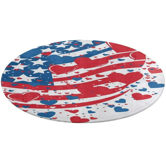 4th of July Round Small Area Rug, Print Non Slip Washable Floor Mat, Soft Throw Rug for Living Room, Powder Room Entryway, Bathroom, Bedside
