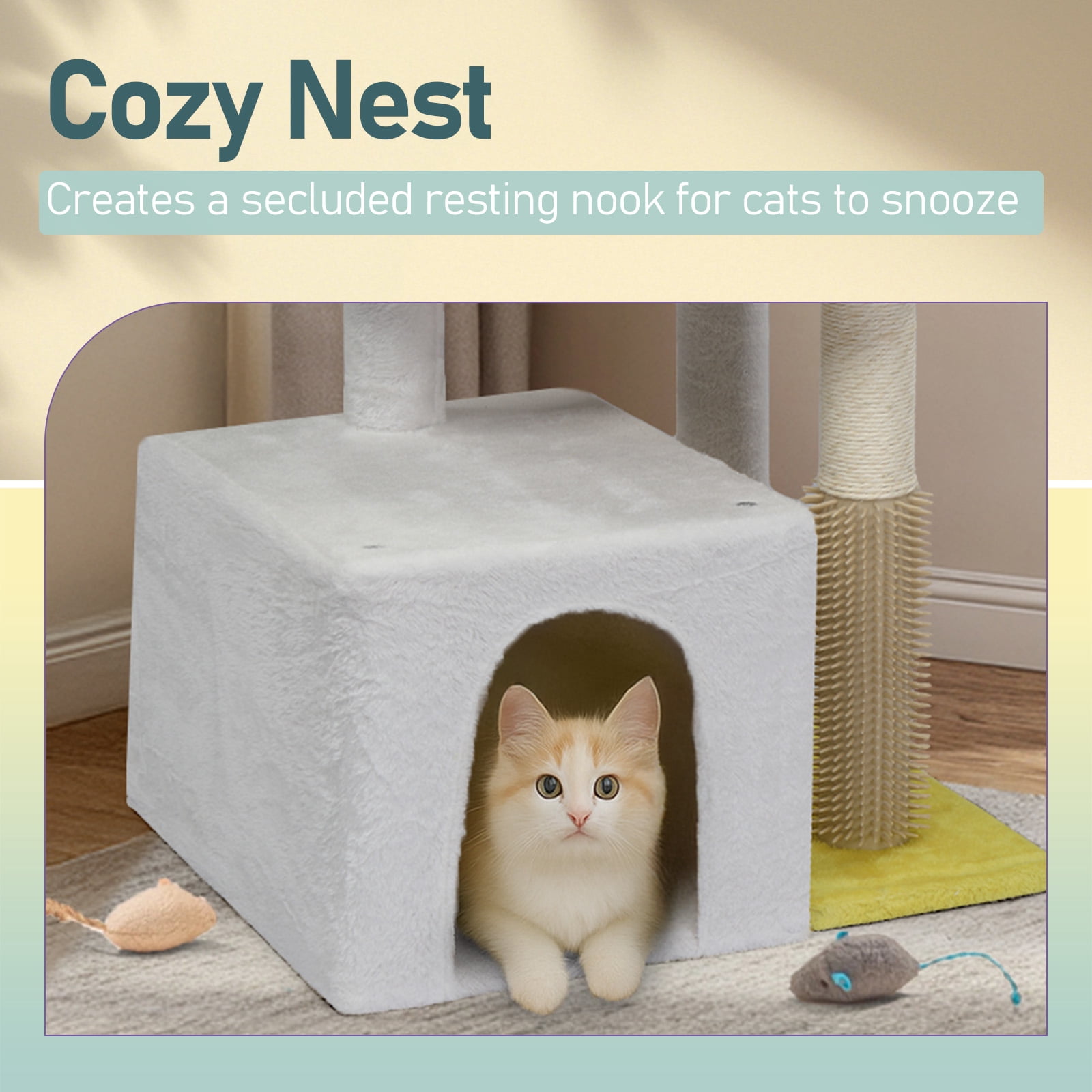 3 Tier Compact Cat Tree Tower, Sisal Scratching Posts & Board With Private Cat Condo, Top Perch Hanging Toy Ball Stable Indoor Cat Activity Furniture For Multi Cat Families