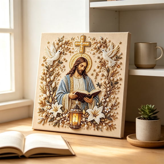 Clearance Christmas Diamond Art Kits for Adults, Jesus Diamond Art,5D Special Shape Diamond Painting for Adults, Religious Wall Art Frame, Christian Mosaic Craft Kit, Christ Pearl Gem Painting Crafts