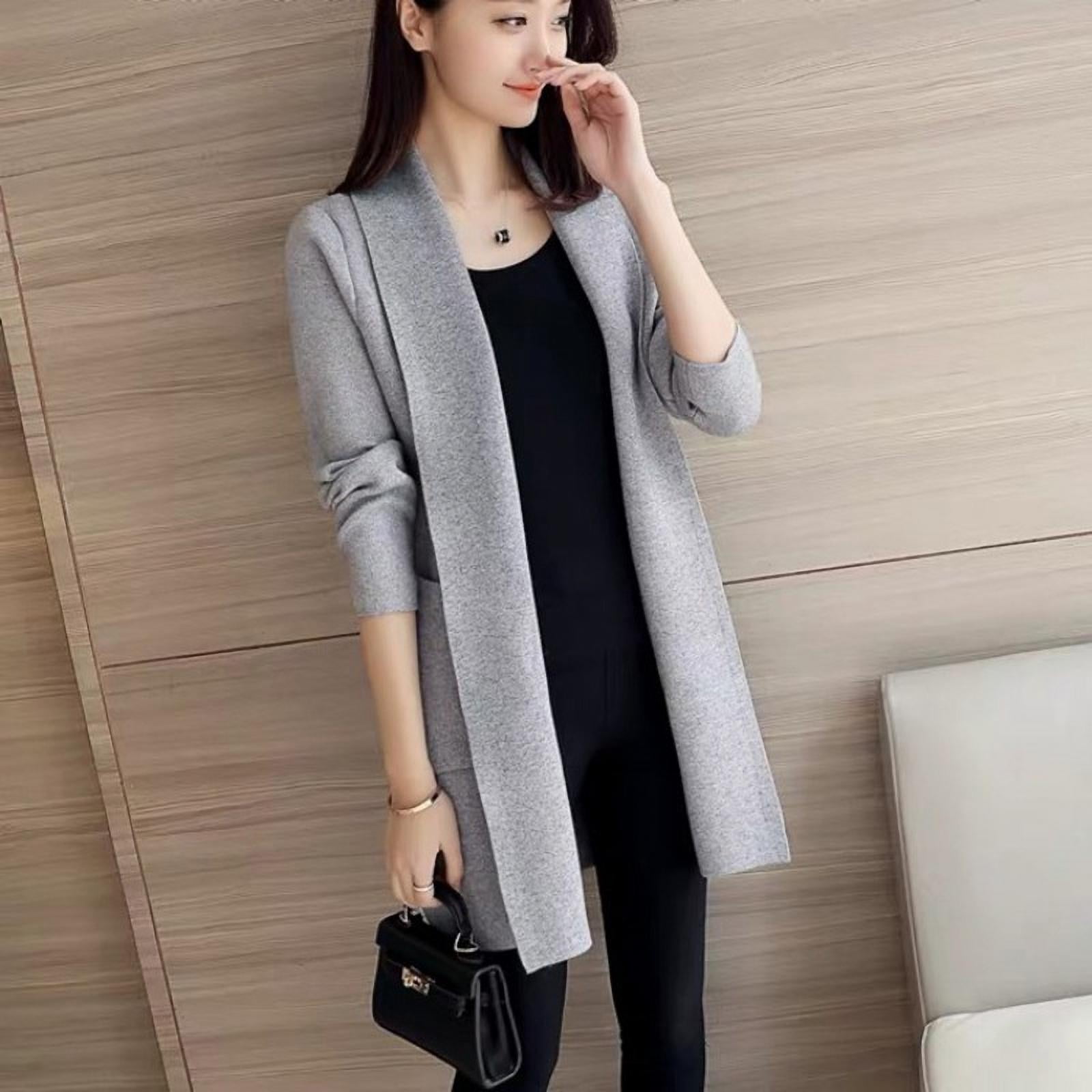 Autumn Loose Elegant Knitted Cardigan Long Solid Color Casual Sweater Coat Gray XXL - Walmart.com