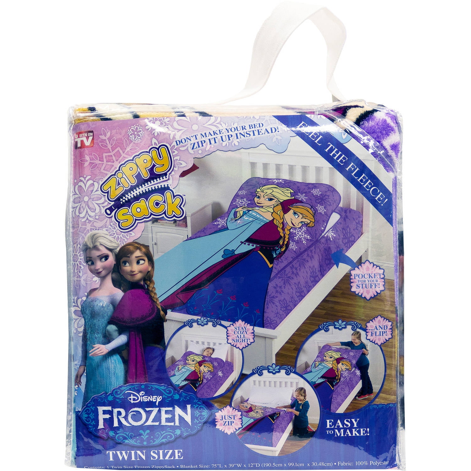 Zippy Sack, Zip and Flip Bedspread for Kids, Twin Size, Frozen, As Seen