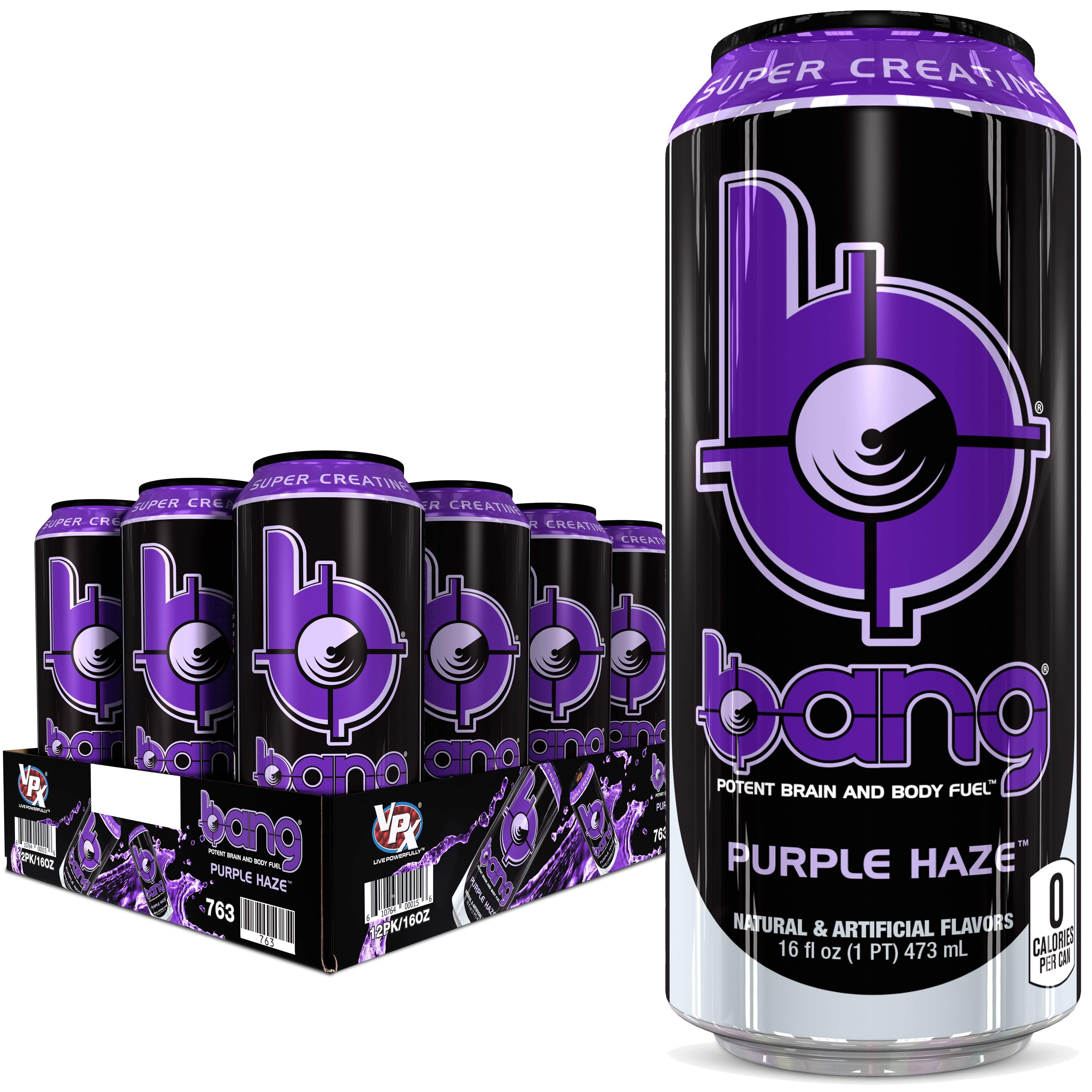 (12 Cans) Bang Purple Haze Energy Drink with Super Creatine, 16 fl oz