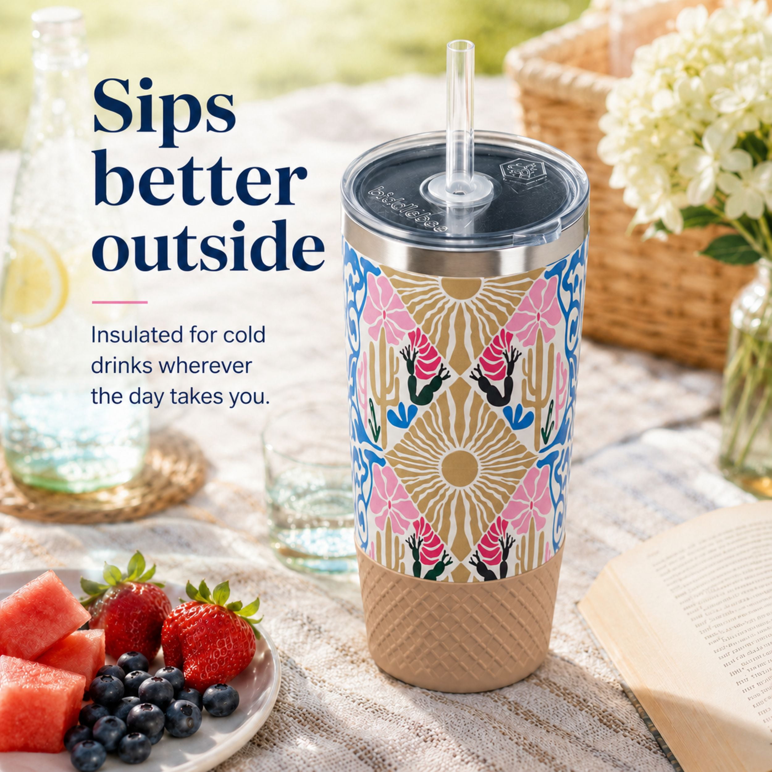 Biddlebee 20oz Insulated Stainless Steel Tumbler with Straw and Silicone Boot, Desert Dreams