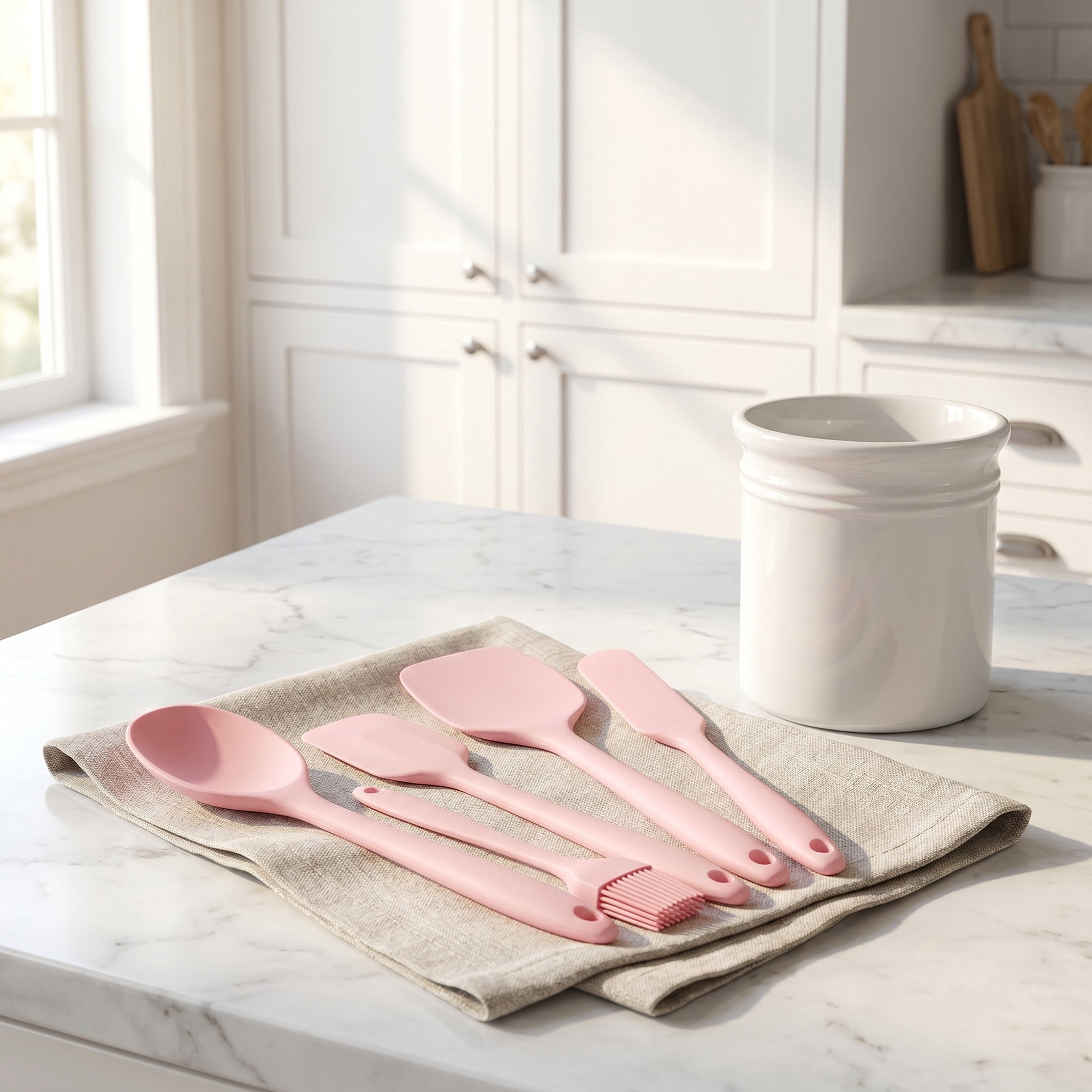 Unique Bargains 6Pcs Heat-Resistant Dishwasher Safe Kitchen Utensils Pink